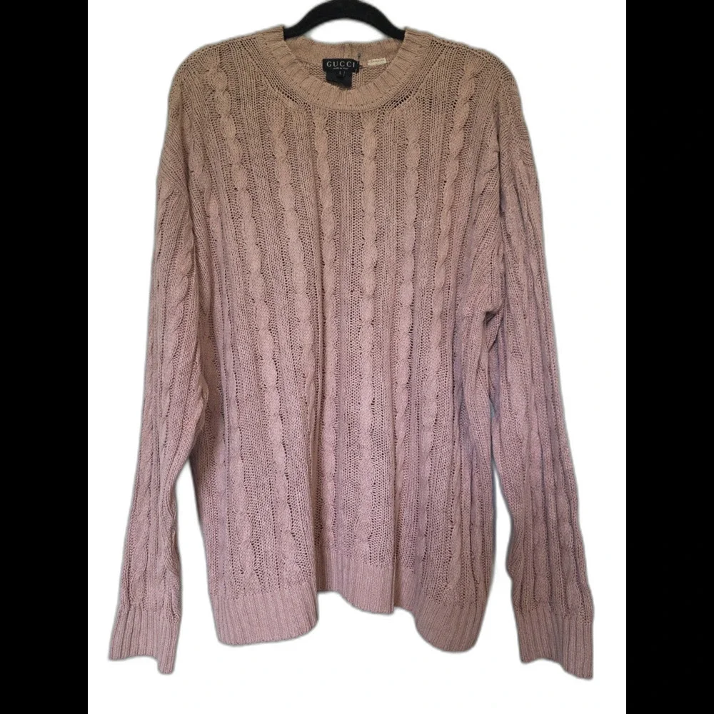 Vintage Gucci Cable Knit Sweater Men’s L Blush Tan Made in Italy